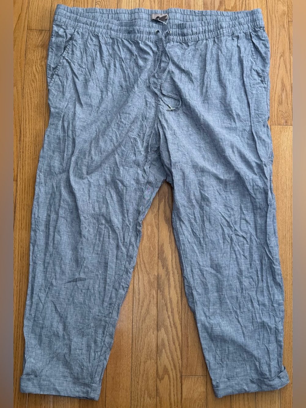 H&M Linen Grey Woman Lady Plus Size XXL Drawstring Elastic Waist Pants Summery